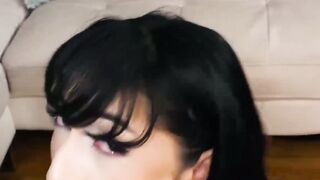 Dick blowing babe Judy Jolie milks big cock and eats jizz