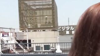 Beautiful Asian babe outdoor plays with pussy before pissing