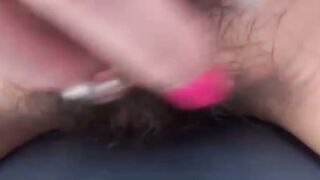 Beautiful Asian babe outdoor plays with pussy before pissing