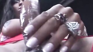 Black tranny in lingerie fucks middle aged guy in the ass