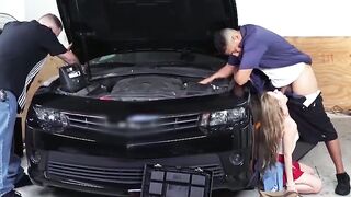 Horny grease monkey drills a teen wildly in the garage