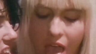 Classic pornstars sucking and riding fat cock in threesome