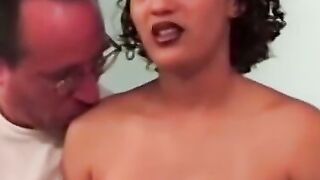 Young busty babe blowing and riding mature big cock for cum
