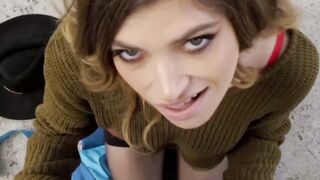 Sexy hitchhiker Nicole Rae worships my extra large dick for a free ride