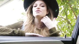 Sexy hitchhiker Nicole Rae worships my extra large dick for a free ride