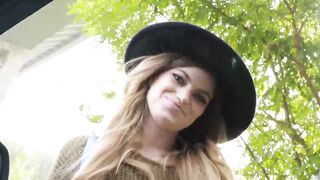 Sexy hitchhiker Nicole Rae worships my extra large dick for a free ride