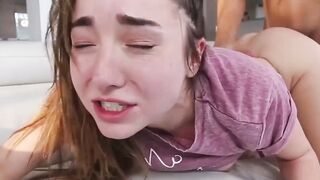 Slutty petite teen moans while being pounded hard and rough