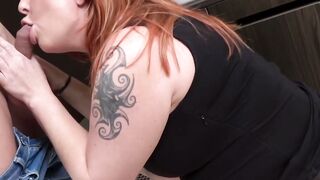 Inked granny mouth filled with hot cum after doggystyle bang