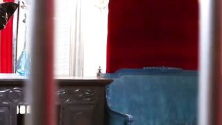 Leather fetish transsexual Angie D masturbates her big cock