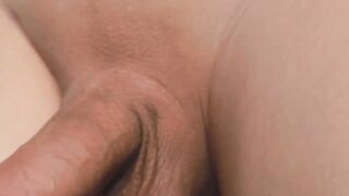 Hot shemale nerd jerking off her cock