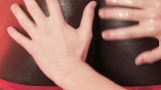 Oiled up BBC jock Tyjon bareback and jerks sub Dakota Lovell