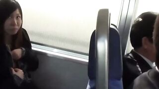 Japanese brunette hidden camera close up peeing in train