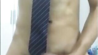 Asian Twink Caught Jerking in Bathroom