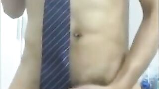 Asian Twink Caught Jerking in Bathroom