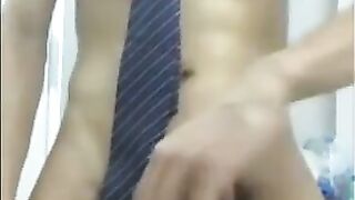 Asian Twink Caught Jerking in Bathroom