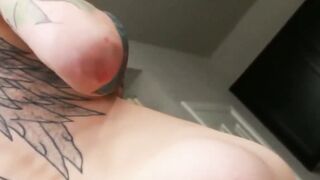 Inked shemale Chelsea Marie swallows cum after deepthroat