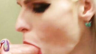 Blonde pornstar tgirl Lianna Lawson blows cock before facial