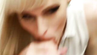Blonde pornstar tgirl Lianna Lawson blows cock before facial