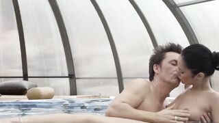 Beautiful teen jumps from jacuzzi onto mature lovers cock