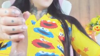 Latina shemale stroking her big, firm cock