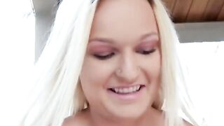 Ice blonde bikini newbie gets cocked during interview