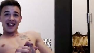 European Twink Strokes Big Cock on Cam
