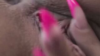 Solo pussy play with busty Euro babe in white stockings