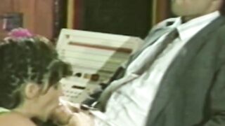 All natural retro pornstar gives titty job and bends over