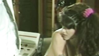 All natural retro pornstar gives titty job and bends over