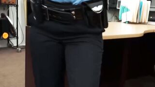 Cop uniform hottie caught hard riding huge cock in pawnshop