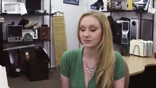 Horny babe sucks pawnshop sellers cock POV before riding it