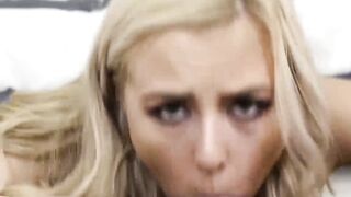 Rough mouth fucking a hot blonde babe with big junk