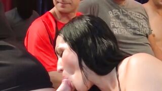 Gangbanged German minx enjoys many big hard cocks