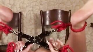 Lesbian restrained and gagged before teasing BDSM spanking