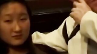 Sensual Asian teen has her ass fucked by two guys on couch