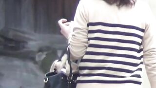 Couple of hairy pussy asian babes public peeing close up