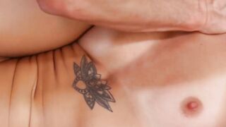 Tattooed babe Evelin Stone facialized after doggystyle fuck