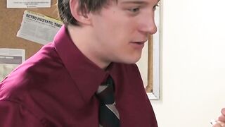Horny blonde twink Atlanta Grey gives passionate blowjob