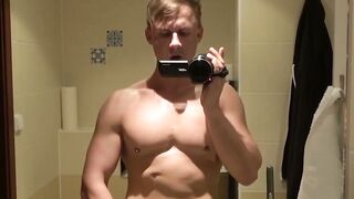 Blond jock masturbates while recording himself with camera