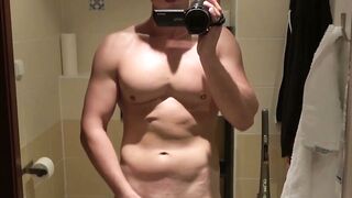 Blond jock masturbates while recording himself with camera