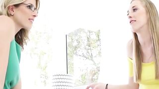 Cute lesbian sluts Cory and Roxy have finger banging session