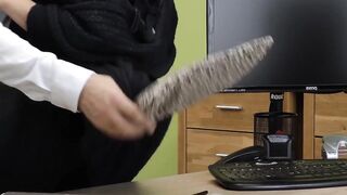 Busty short haired babe bounces on loan agent dick wildly