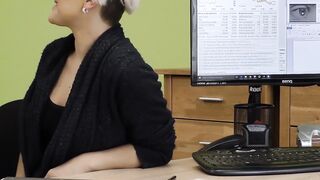 Busty short haired babe bounces on loan agent dick wildly