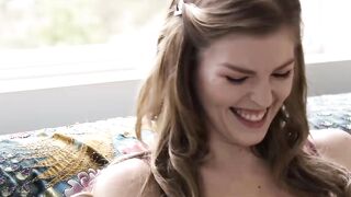 Beautiful brunette slurping and licking big fat cock