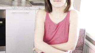 Natural tits Eurobabe Mette fingers juicy pussy in kitchen