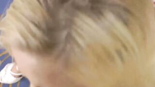 Adorable blonde teen swallows old dick and fucks in POV