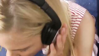 Adorable blonde teen swallows old dick and fucks in POV