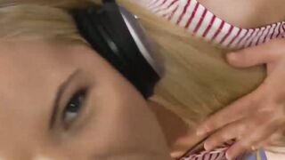 Adorable blonde teen swallows old dick and fucks in POV