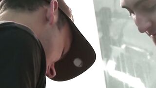 Athletic jock gets a facial and raw fuck from inked hunk