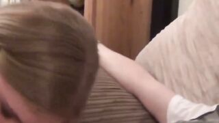 Innocent UK babe Mona Summers POV blowing nerds big cock
